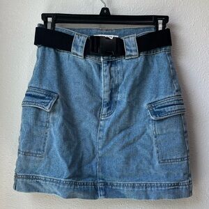 PacSun Blue Denim Mini Skirt with Black Belt